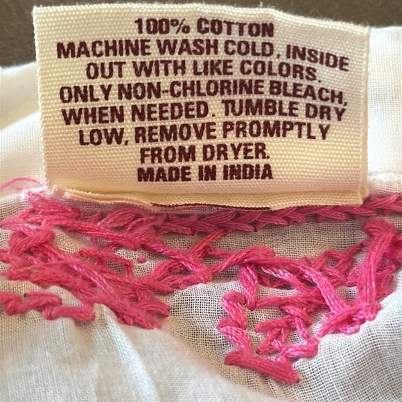 Indika White Sheer Cotton Tunic with Pink Paisley & Floral Embroidery Size Small - Picture 4 of 12